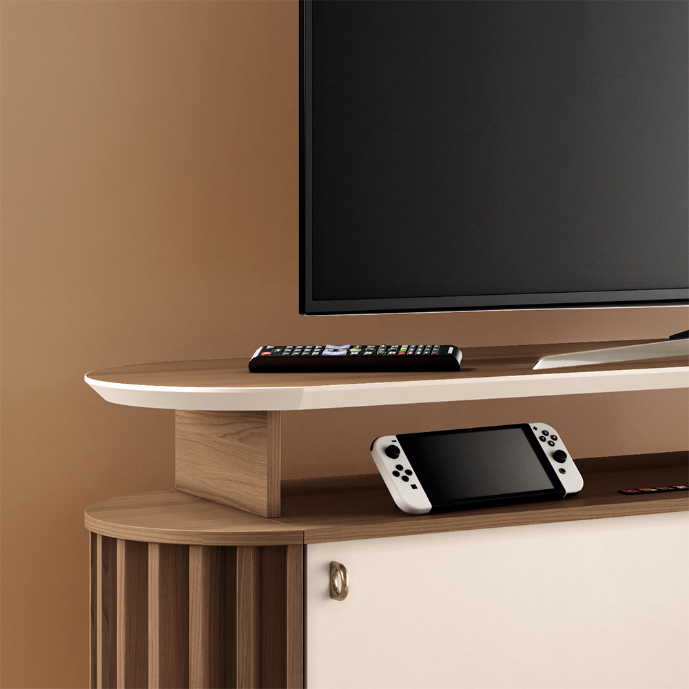 Bancada Decorativa Alba 1.8 para TV até 70 Polegadas Ripada Castanho/Off White G26 - Hb Móveis
