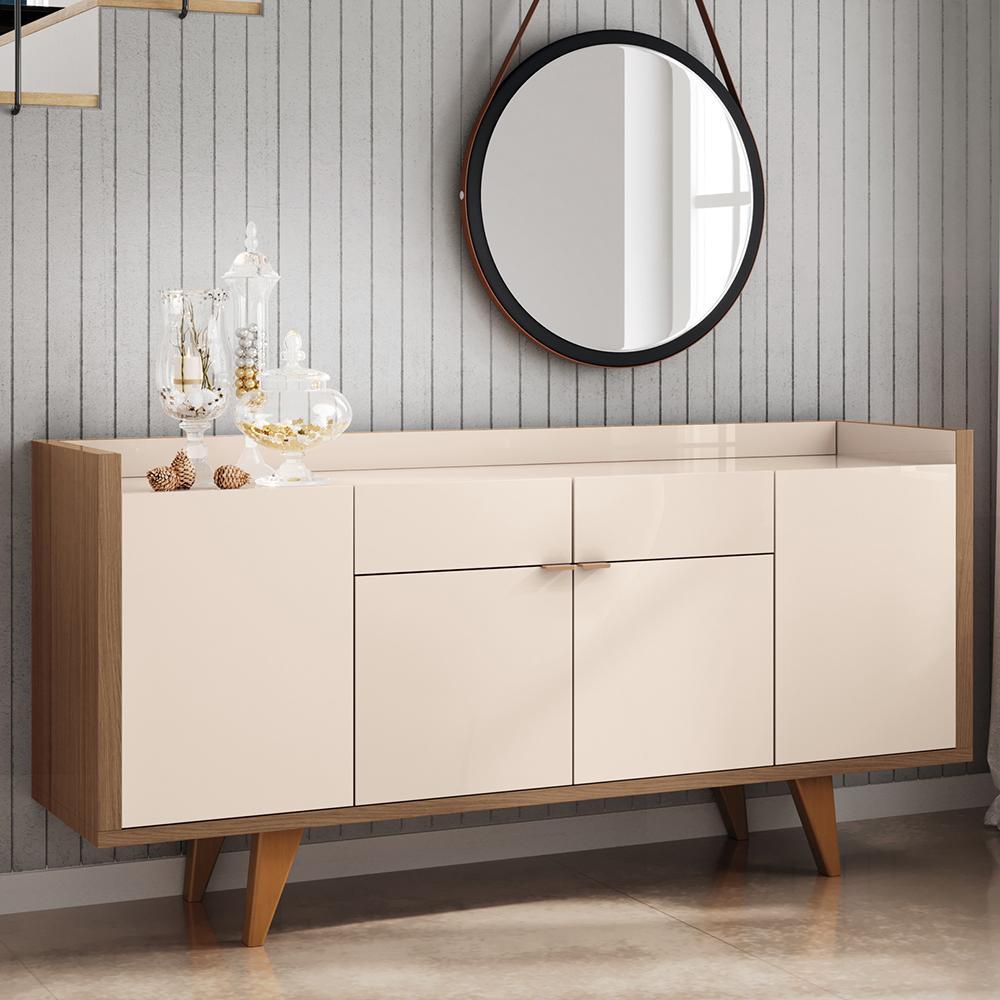 Buffet Aparador Melodia com 2 Portas e 2 Gavetas Off White/Castanho - HB Móveis