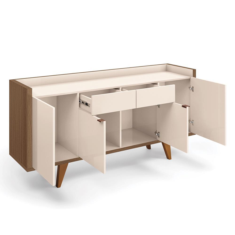 Buffet Aparador Melodia com 2 Portas e 2 Gavetas Off White/Castanho - HB Móveis