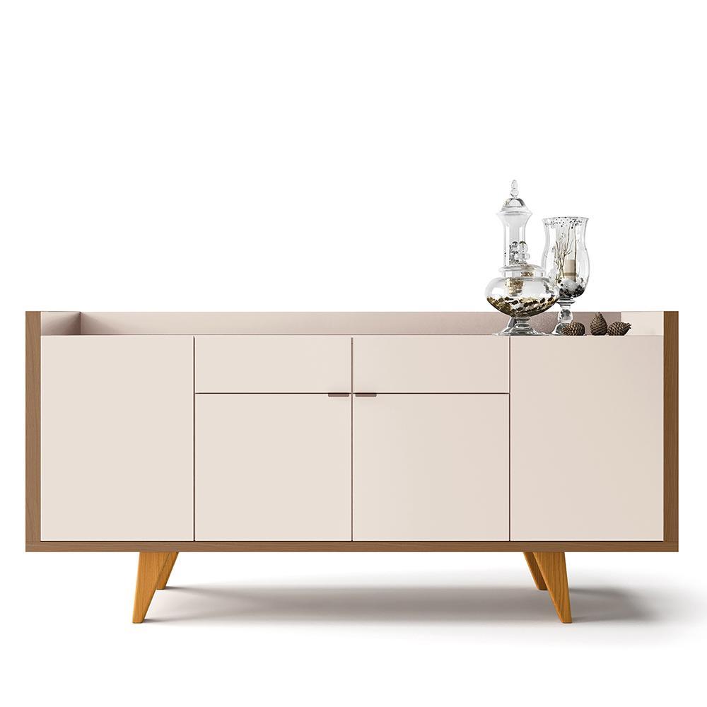 Buffet Aparador Melodia com 2 Portas e 2 Gavetas Off White/Castanho - HB Móveis
