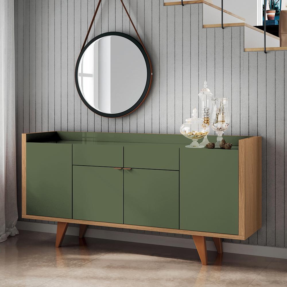 Buffet Aparador Melodia com 2 Portas e 2 Gavetas Verde Pistache/Freijó - HB Móveis