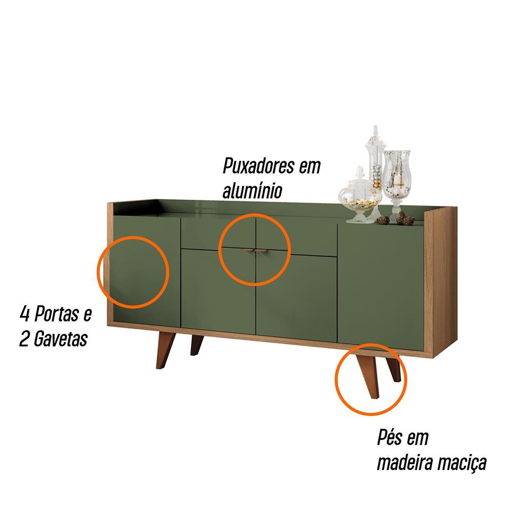 Buffet Aparador Melodia com 2 Portas e 2 Gavetas Verde Pistache/Freijó - HB Móveis