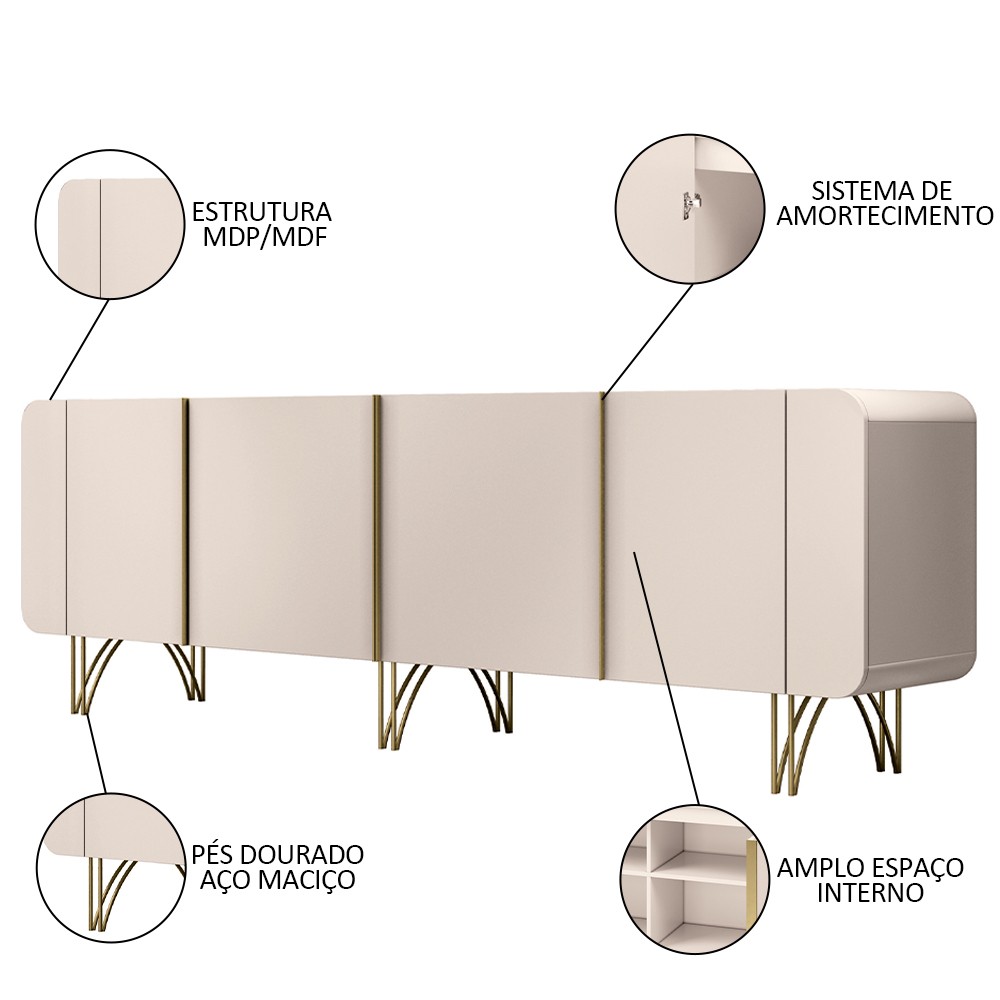 Buffet Aparador Saluti com Cristaleira Évora Off White - HB Móveis