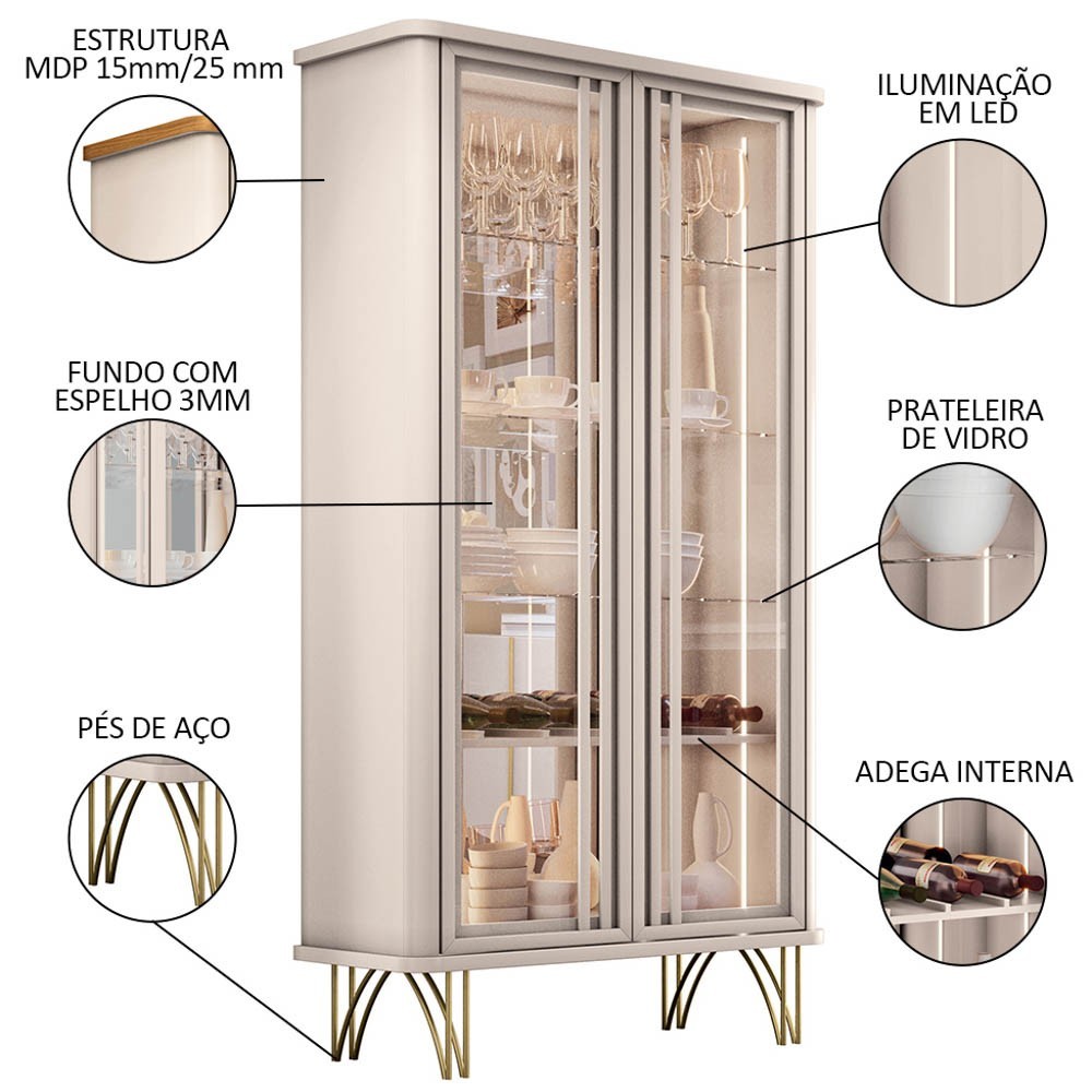 Buffet Aparador Saluti com Cristaleira Évora Off White - HB Móveis