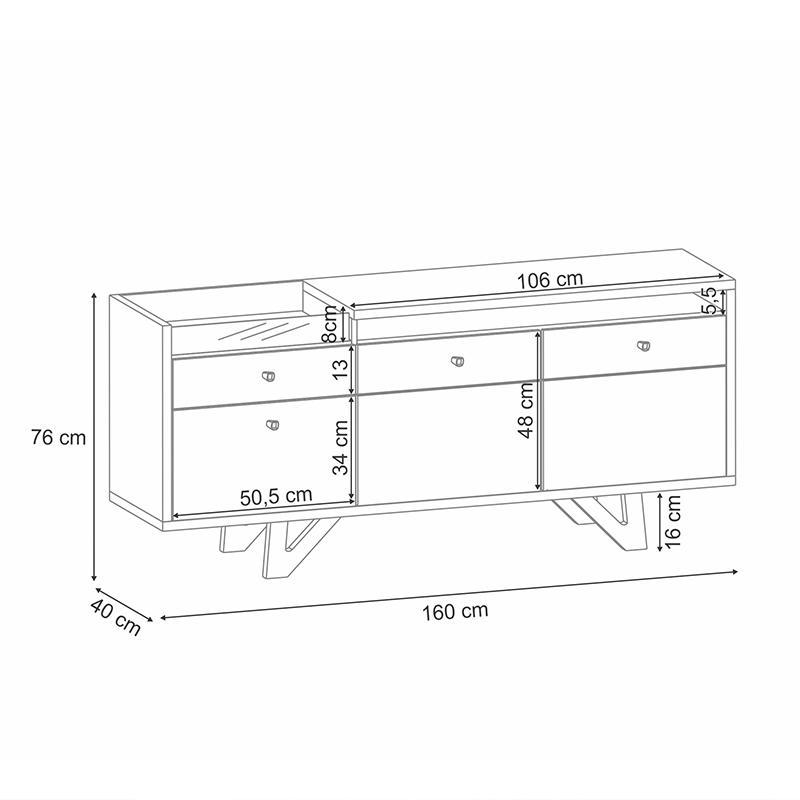 Buffet Aparador Sollare com 2 Portas e 2 Gavetas Carvalho Intense/Off White - HB Móveis