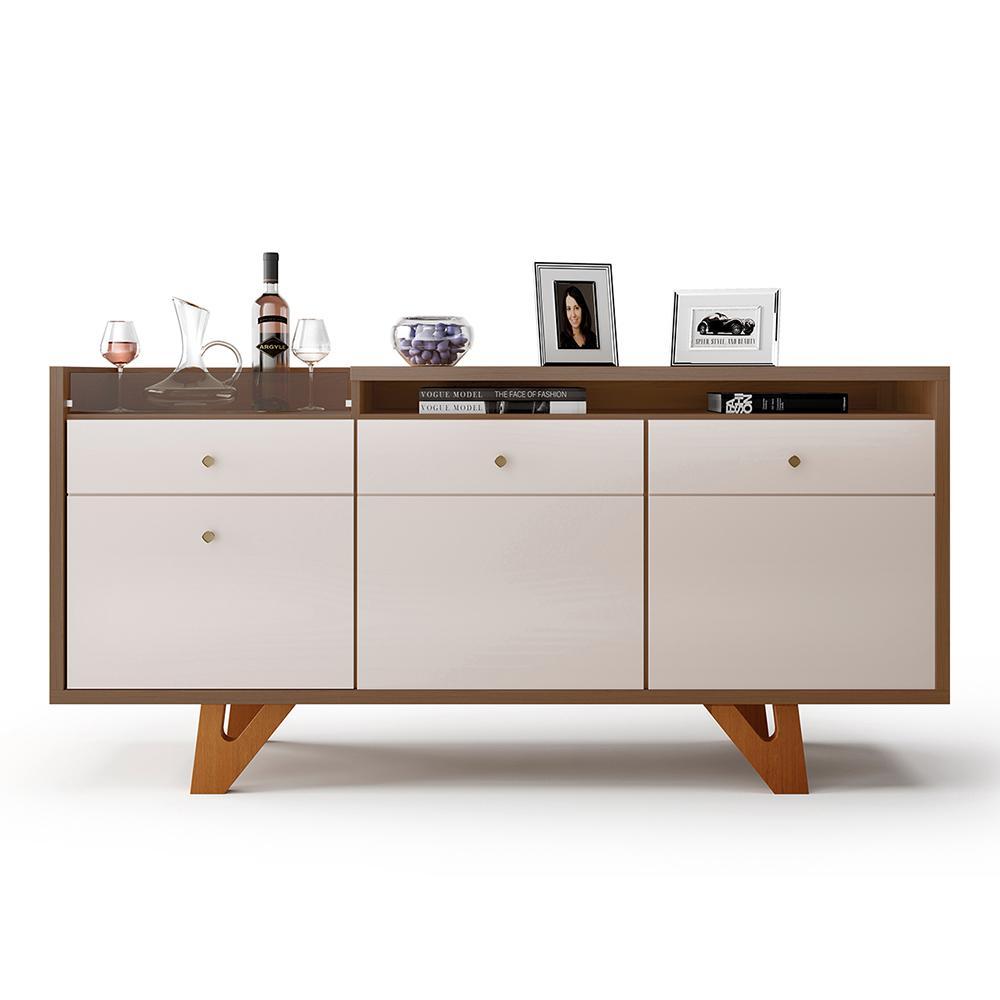 Buffet Aparador Sollare com 2 Portas e 2 Gavetas Castanho/Off White - HB Móveis