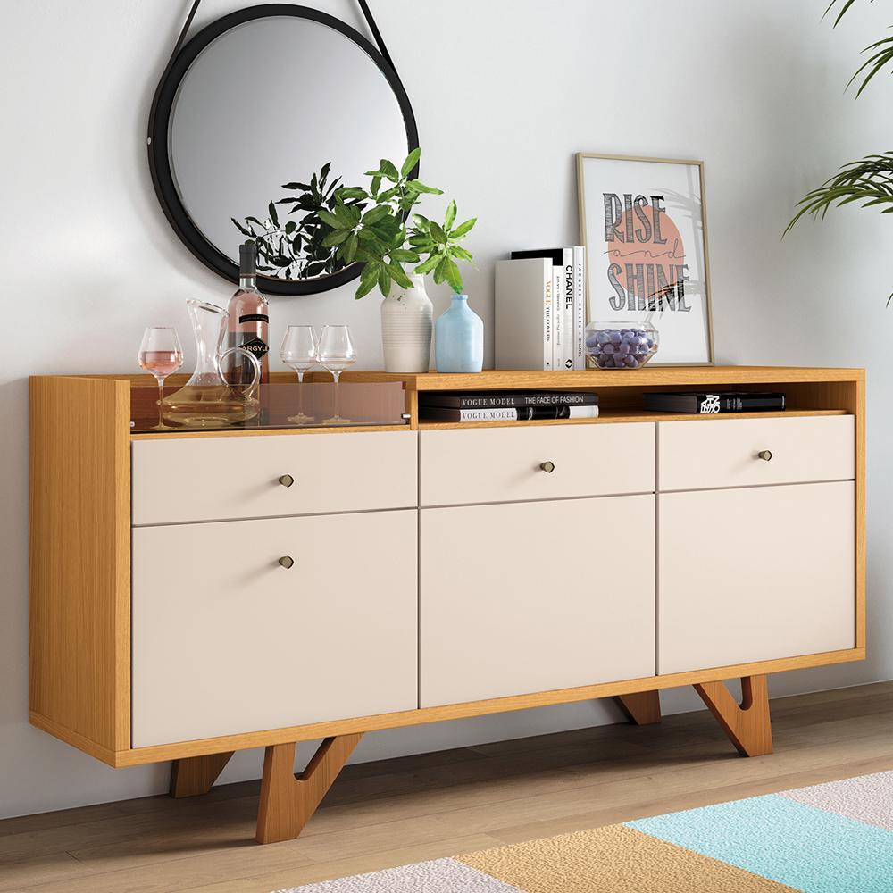 Buffet Aparador Sollare com 2 Portas e 2 Gavetas Cinamomo/Off White - HB Móveis 