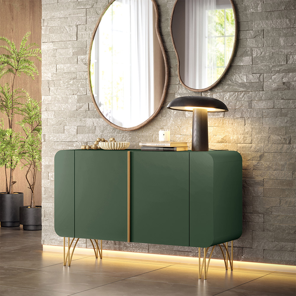 Buffet Benvenuto MDP/MDF Sala de Estar Decorativo com Pés em Aço Verde Pistache G26 - Hb Móveis