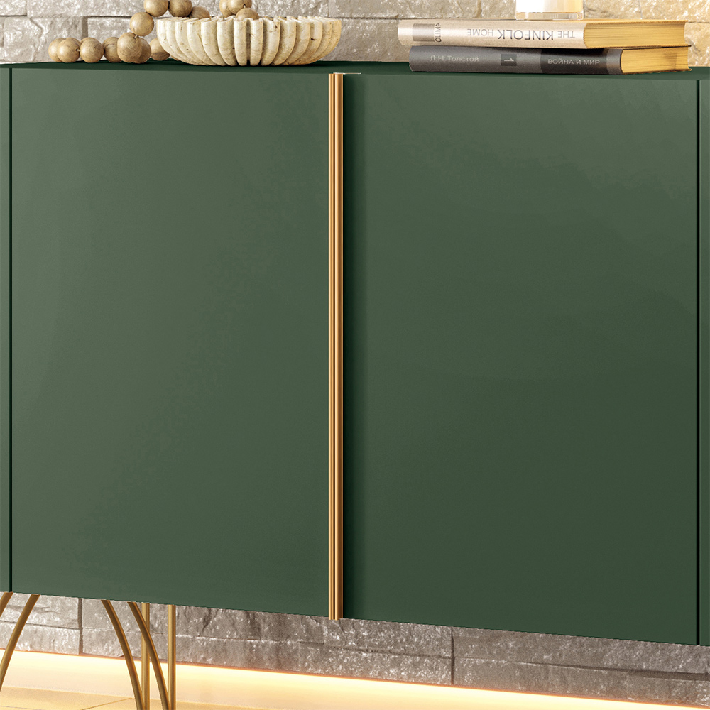 Buffet Benvenuto MDP/MDF Sala de Estar Decorativo com Pés em Aço Verde Pistache G26 - Hb Móveis