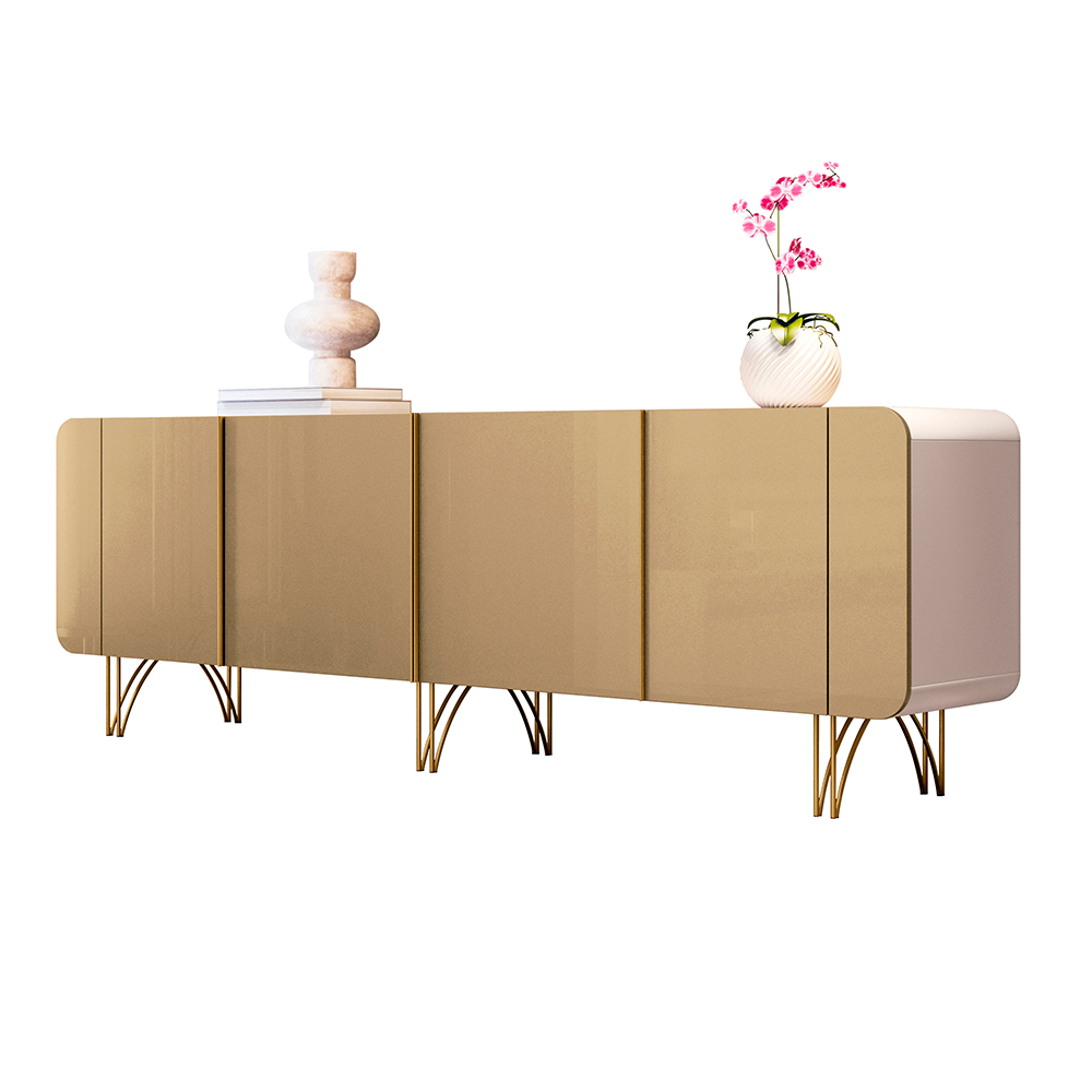 Buffet Decorativo Puxadores em Alumínio Pés em Aço Saluti Off White/Champagne G26 - HB Móveis