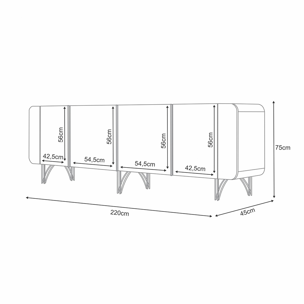 Buffet Decorativo Puxadores em Alumínio Pés em Aço Saluti Off White/Champagne G26 - HB Móveis
