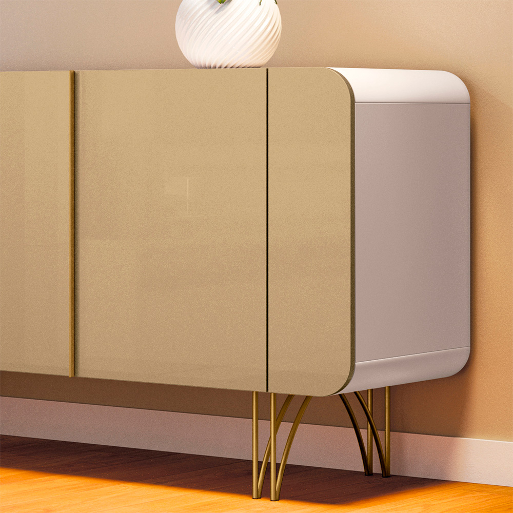 Buffet Decorativo Puxadores em Alumínio Pés em Aço Saluti Off White/Champagne G26 - HB Móveis