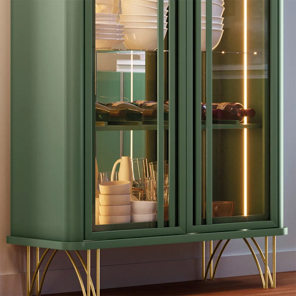 Conjunto 1 Cristaleira 1 Buffet 1 Mesa de Centro e 1 Aparador Évora/Saluti/Cadenza/Vivant Verde/Castanho G26 - HB Móveis