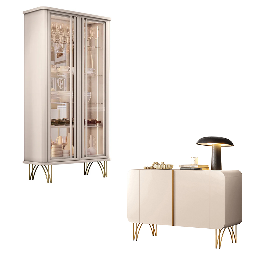 Conjunto 1 Cristaleira e 1 Buffet Decorativo Évora/Benvenuto Off White G26 - HB Móveis