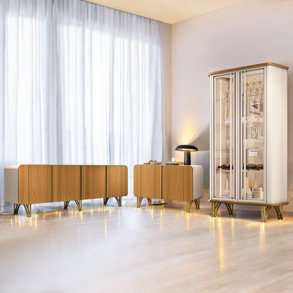 Conjunto 1 Cristaleira e 2 Buffets Évora/Saluti/Benvenuto Off White/Cinamomo G26 - HB Móveis