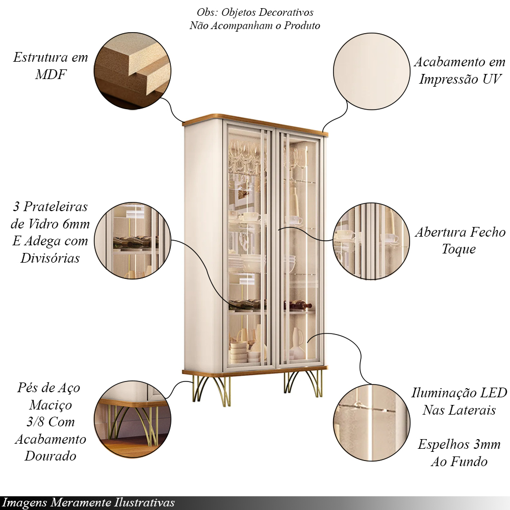 Conjunto 1 Cristaleira e 2 Buffets Évora/Saluti/Benvenuto Off White/Cinamomo G26 - HB Móveis