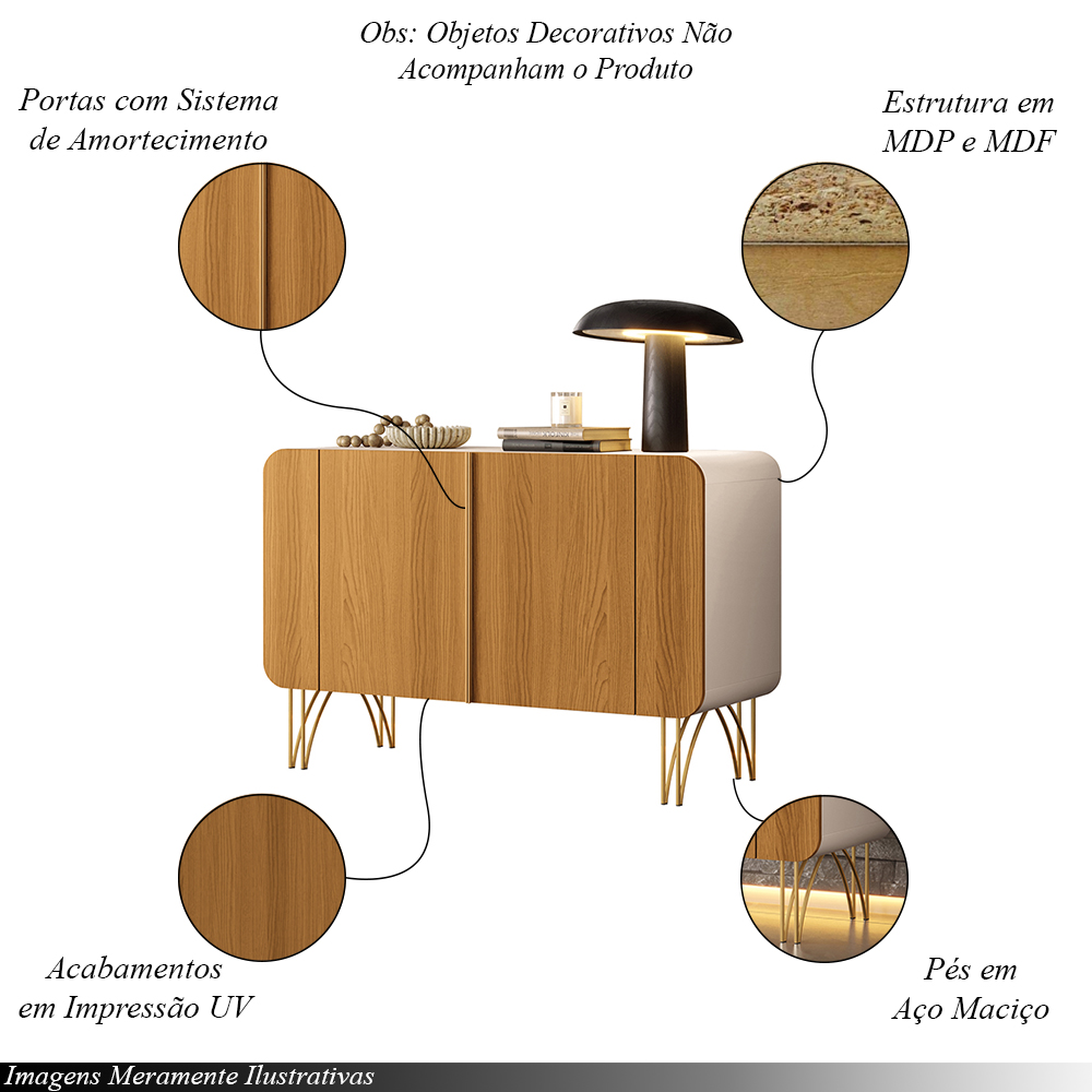 Conjunto 1 Cristaleira e 2 Buffets Évora/Saluti/Benvenuto Off White/Cinamomo G26 - HB Móveis