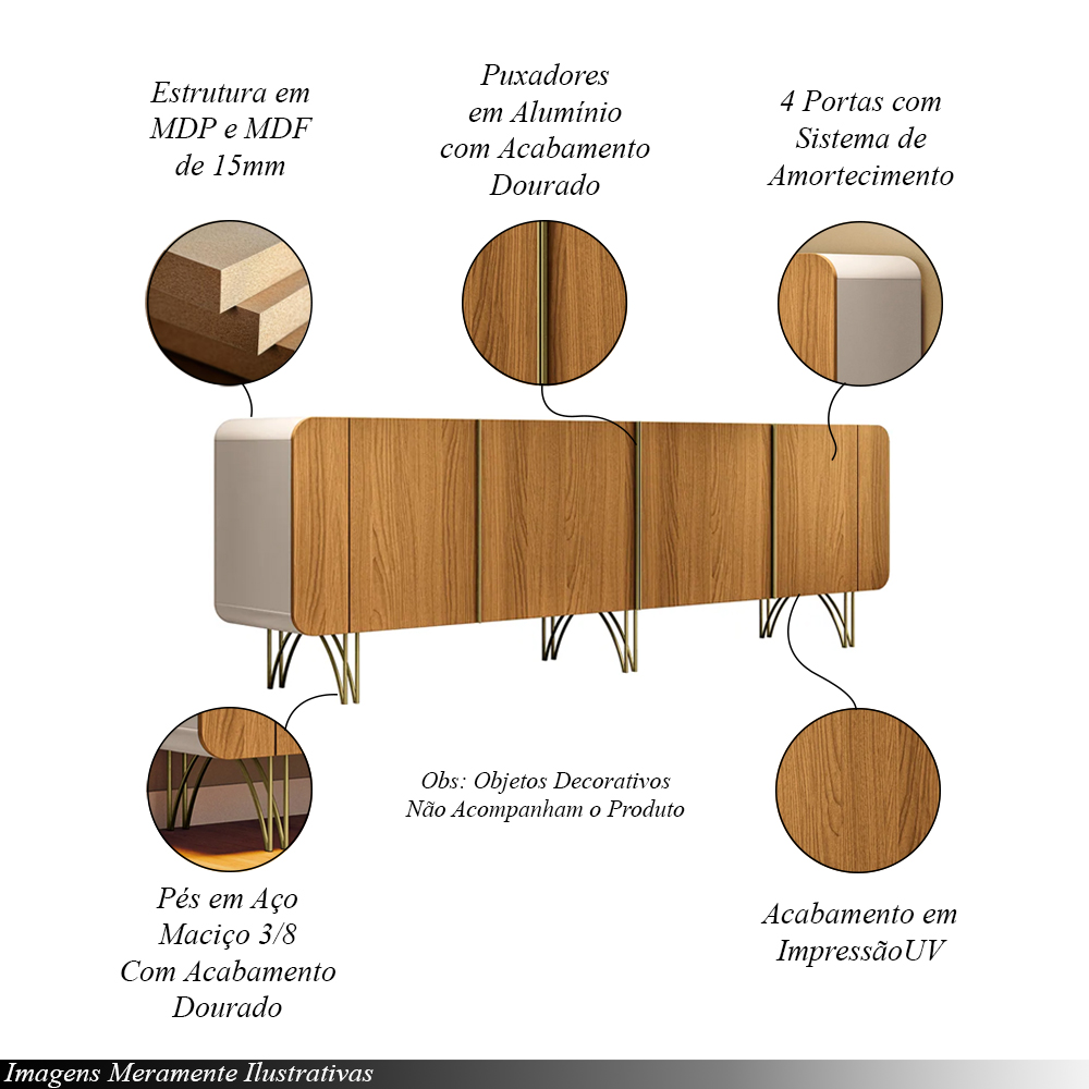 Conjunto 1 Cristaleira e 2 Buffets Évora/Saluti/Benvenuto Off White/Cinamomo G26 - HB Móveis