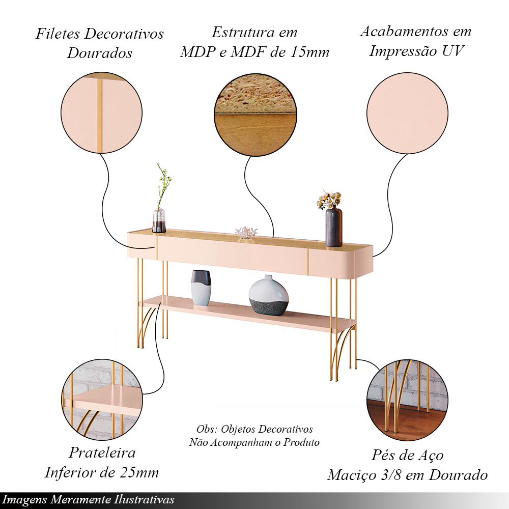 Conjunto Aparador Decorativo MDP/MDF e Mesa de Centro Vivant/Cadenza Off White/Champagne G26 - HB Móveis