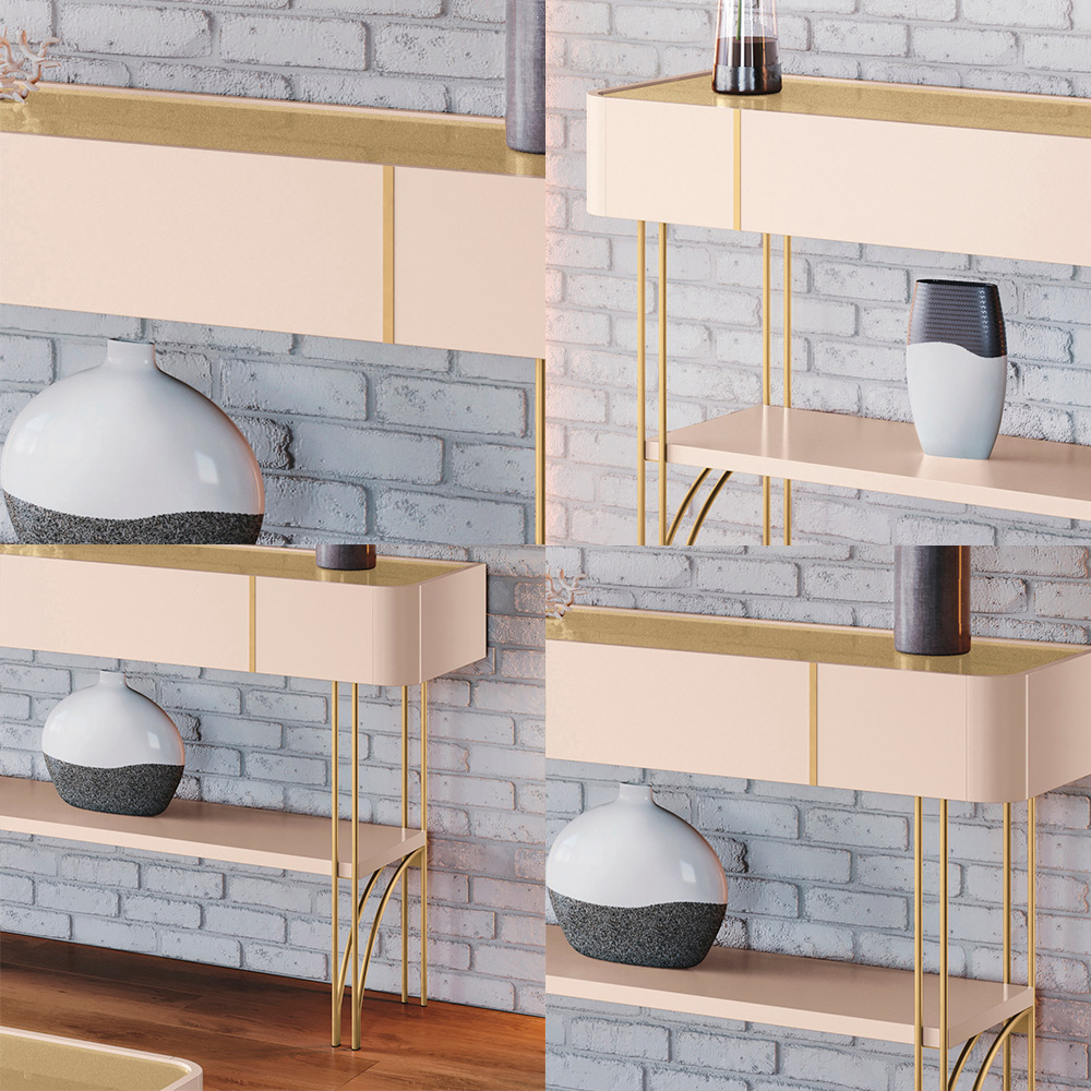Conjunto Aparador Decorativo MDP/MDF e Mesa de Centro Vivant/Cadenza Off White/Champagne G26 - HB Móveis