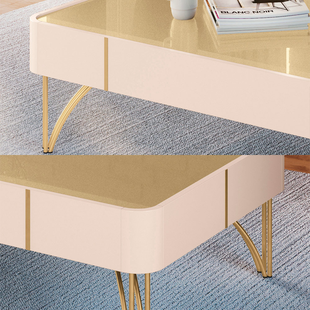 Conjunto Aparador Decorativo MDP/MDF e Mesa de Centro Vivant/Cadenza Off White/Champagne G26 - HB Móveis