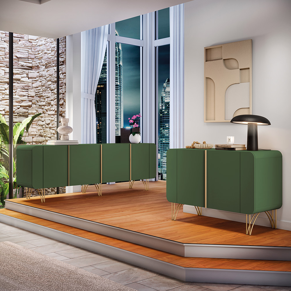 Conjunto Buffets Sala de Estar Benvenuto/Saluti MDP/MDF Pés em Aço Verde Pistache G26 - HB Móveis