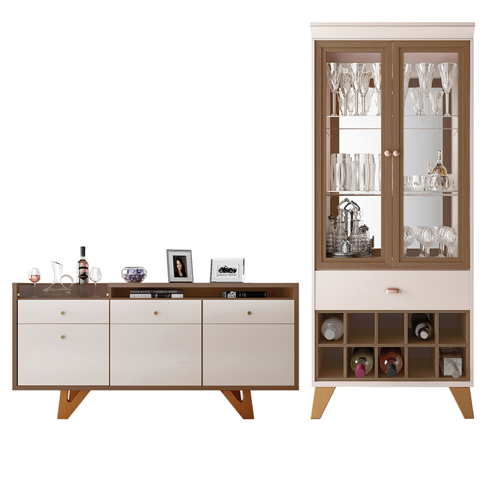 Conjunto Cristaleira Adega e Buffet Aparador MDP/MDF Ópera/Sollare Off White/Castanho G26 - HB Móveis