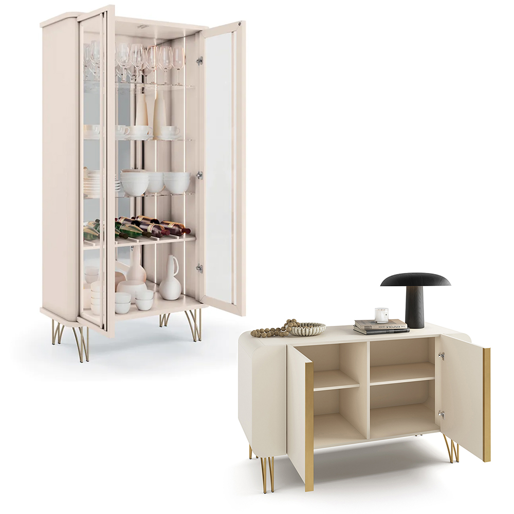 Conjunto Decorativo 1 Cristaleira e 1 Buffet Évora/Benvenuto Off White G26 - HB Móveis