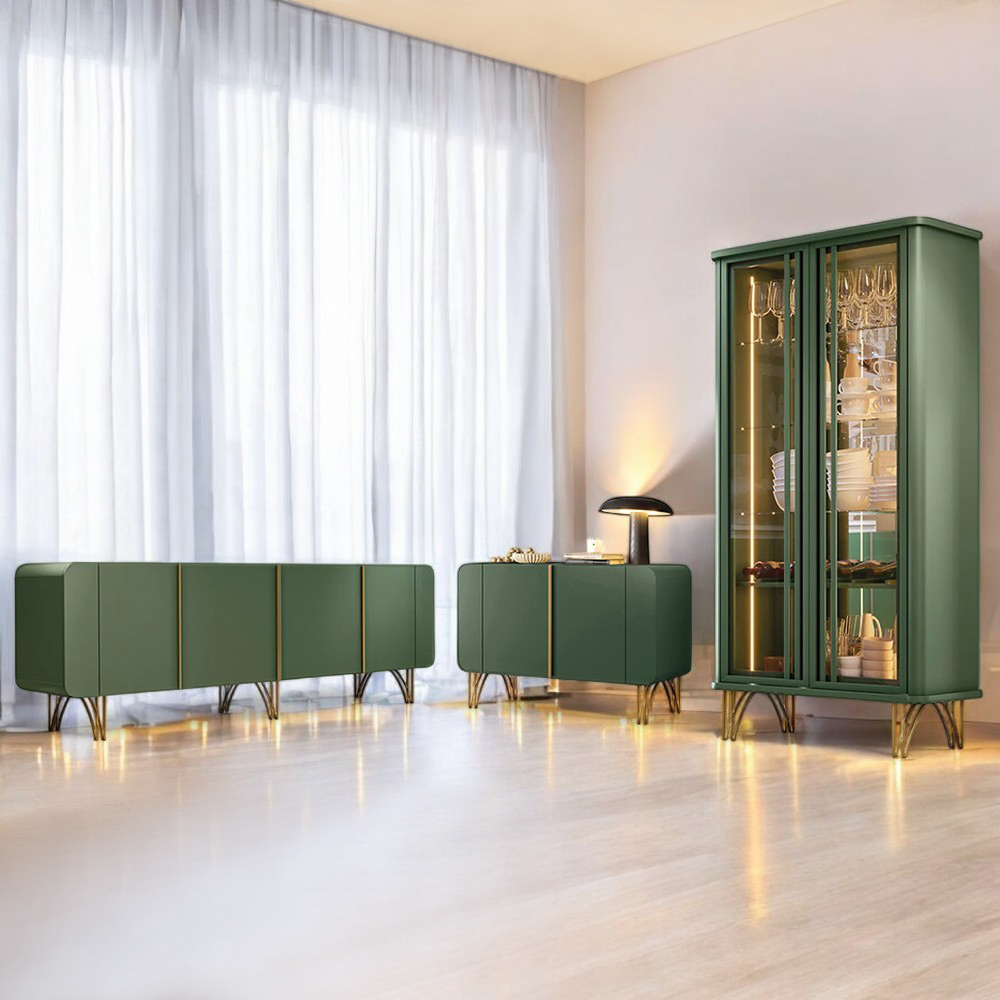 Conjunto Decorativo 1 Cristaleira e 2 Buffets Évora/Saluti/Benvenuto Verde Pistache G26 - HB Móveis