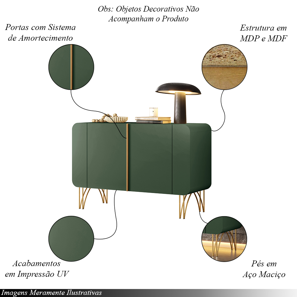 Conjunto Decorativo 1 Cristaleira e 2 Buffets Évora/Saluti/Benvenuto Verde Pistache G26 - HB Móveis