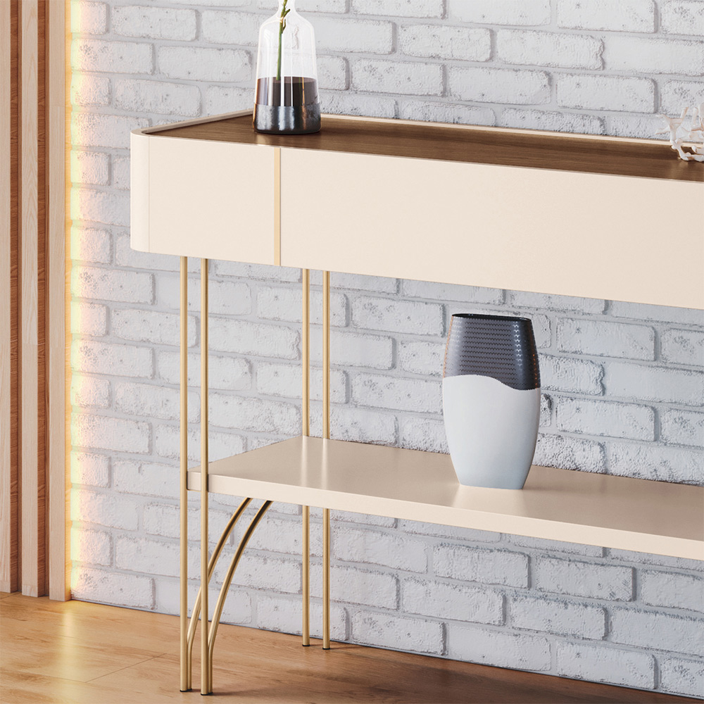 Conjunto Decorativo Aparador MDP/MDF e Mesa de Centro Vivant/Cadenza Off White/Castanho G26 - HB Móveis
