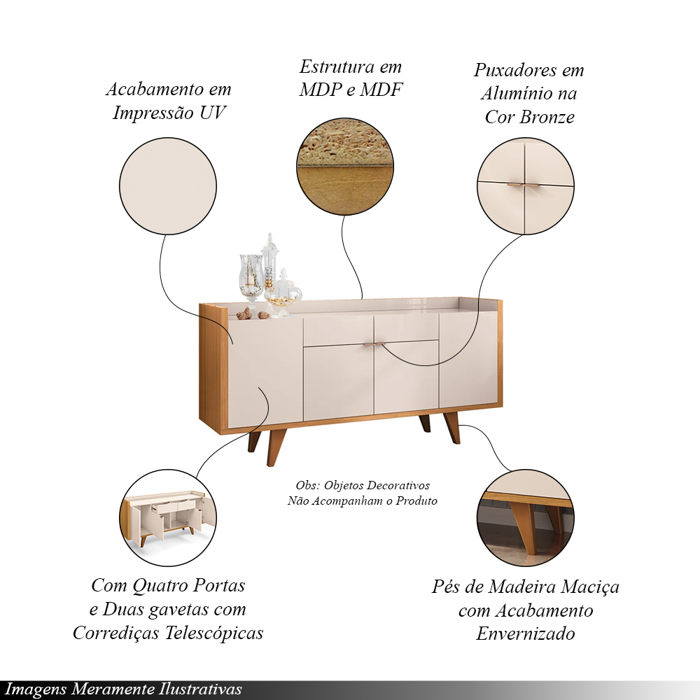 Conjunto Decorativo Cristaleira e Buffet Aparador Aura/Melodia Off White/Cinamomo G26 - HB Móveis