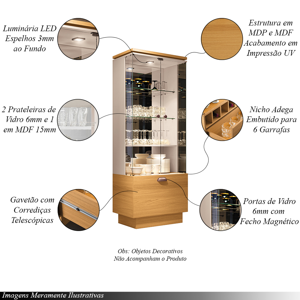 Conjunto Decorativo Cristaleira e Buffet Aparador Aura/Melodia Off White/Cinamomo G26 - HB Móveis