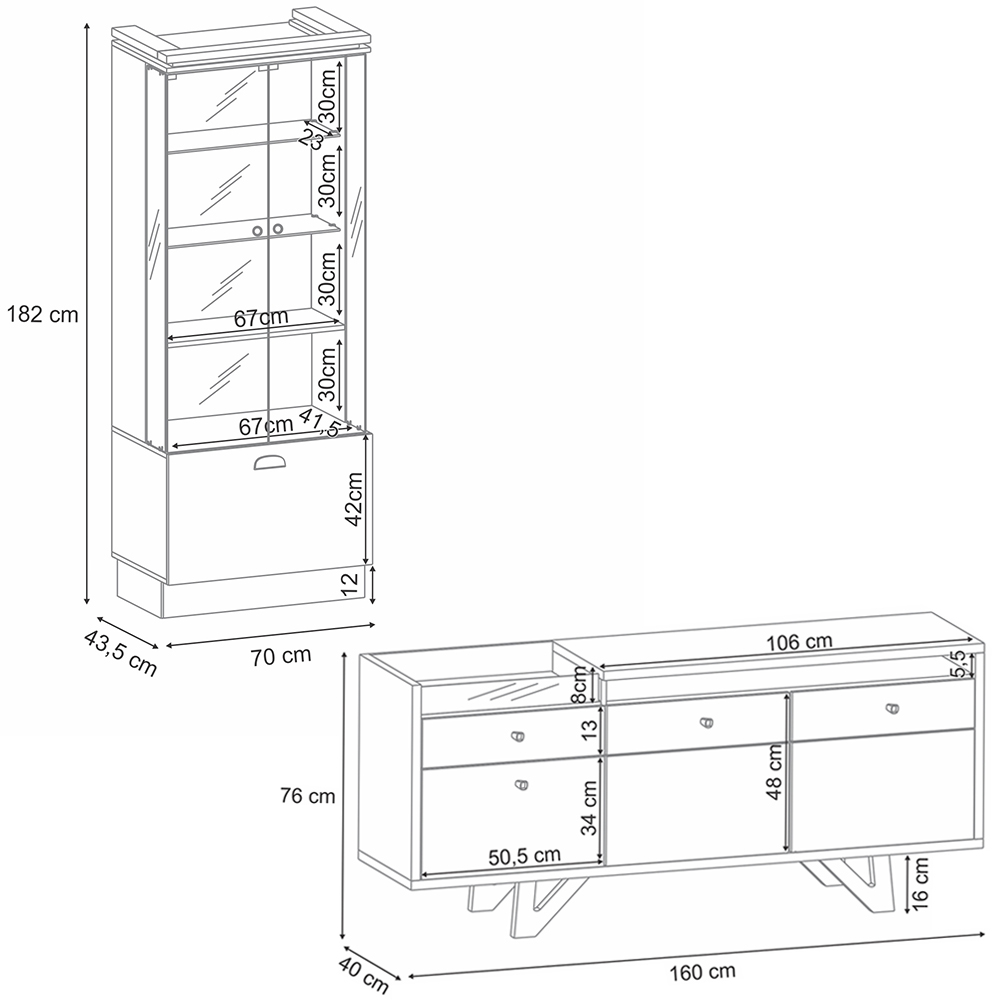 Conjunto Decorativo Cristaleira e Buffet Aparador Aura/Sollare Off White/Castanho G26 - HB Móveis