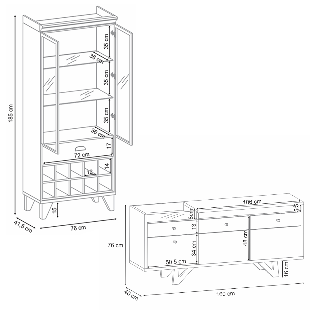 Conjunto Decorativo Cristaleira e Buffet Aparador Ópera/Sollare Off White/Cinamomo G26 - HB Móveis