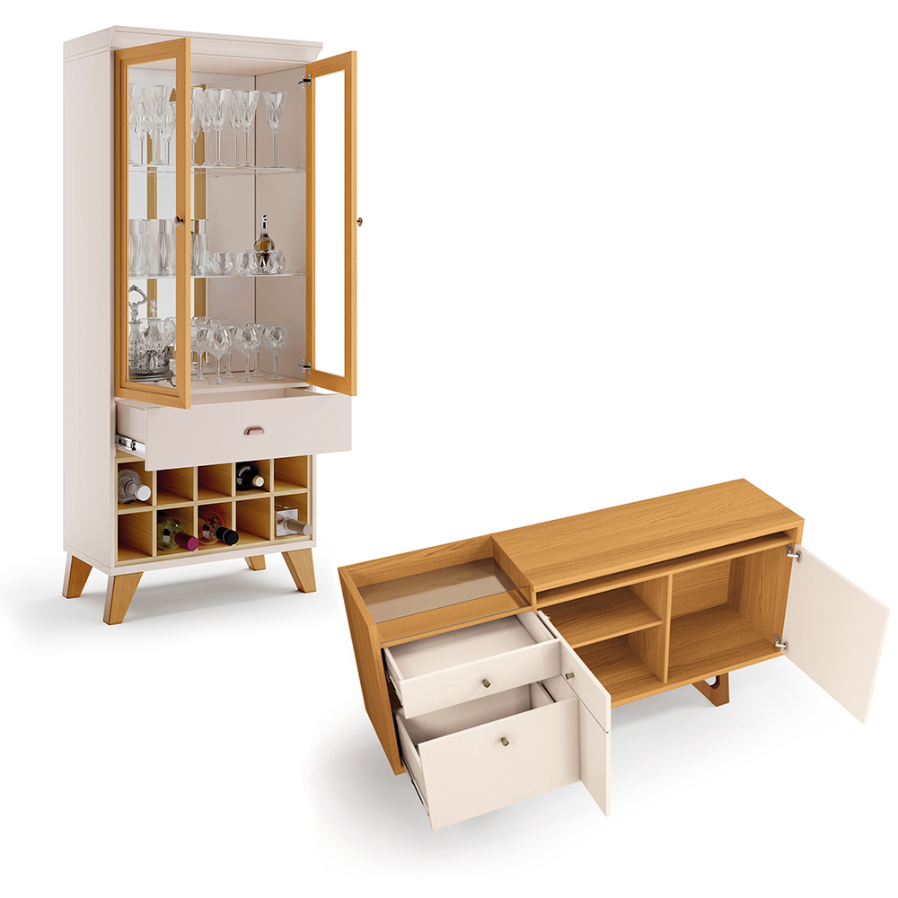 Conjunto Decorativo Cristaleira e Buffet Aparador Ópera/Sollare Off White/Cinamomo G26 - HB Móveis