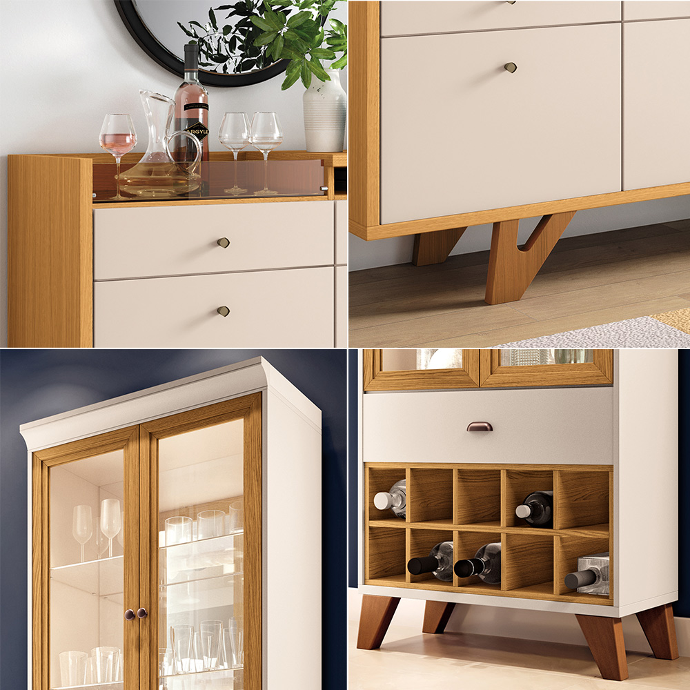 Conjunto Decorativo Cristaleira e Buffet Aparador Ópera/Sollare Off White/Cinamomo G26 - HB Móveis