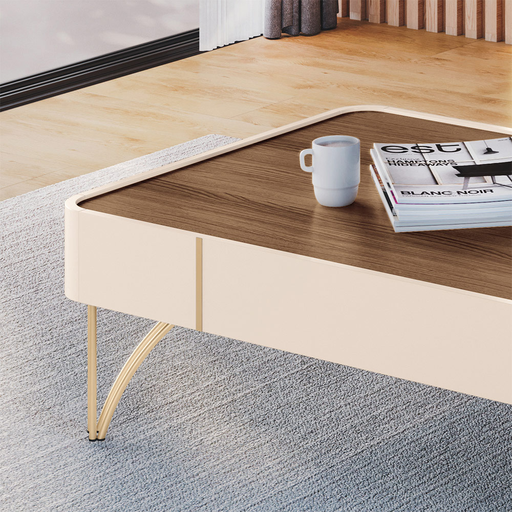 Conjunto Home Suspenso c/LED e Mesa de Centro Empire/Cadenza MDF/MDP Off White/Castanho G26 - HB Móveis