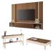Conjunto Home c/LED Aparador e Mesa de Centro Empire/Vivant/Cadenza MDF/MDP Off White/Castanho G26 - HB Móveis