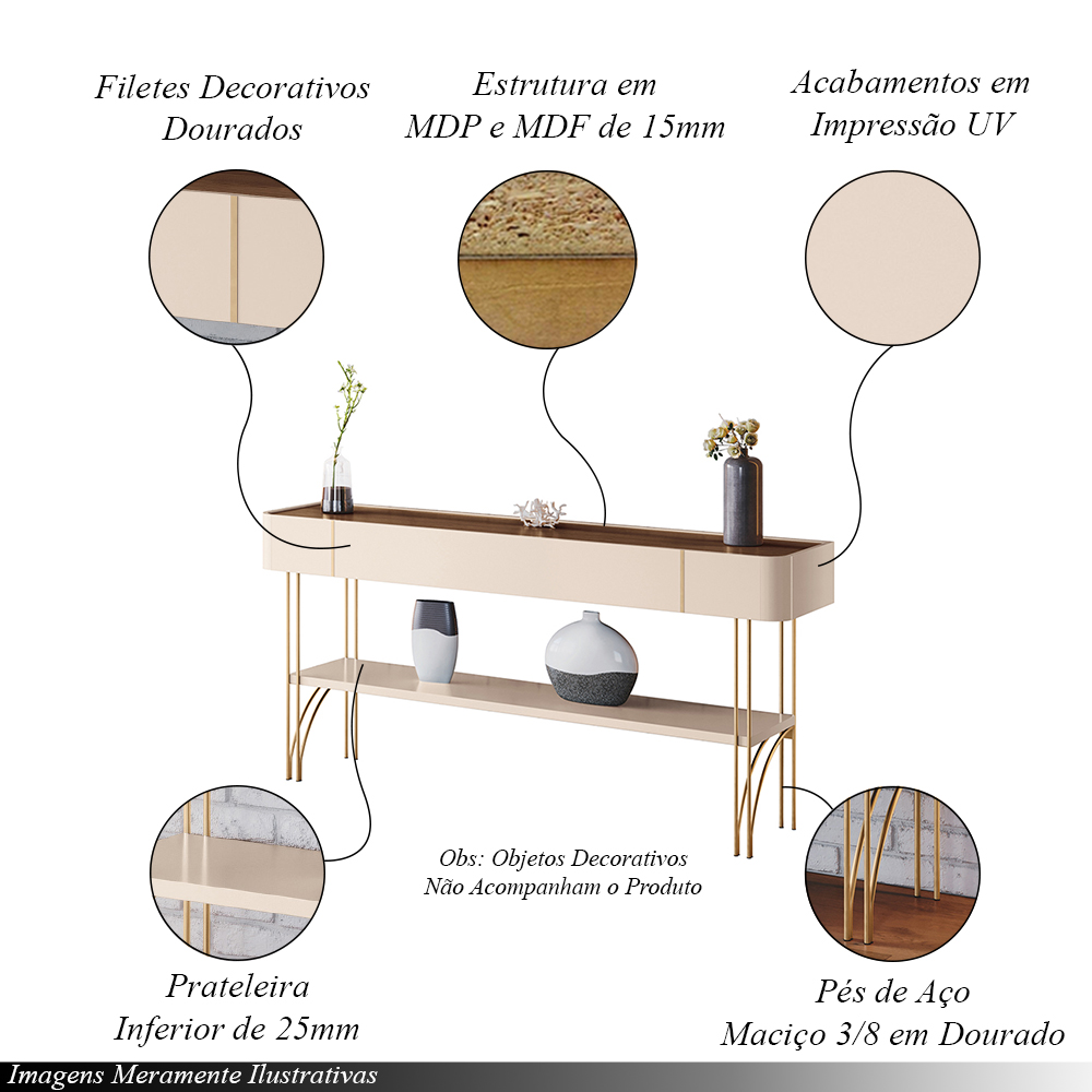 Conjunto Home c/LED Aparador e Mesa de Centro Empire/Vivant/Cadenza MDF/MDP Off White/Castanho G26 - HB Móveis