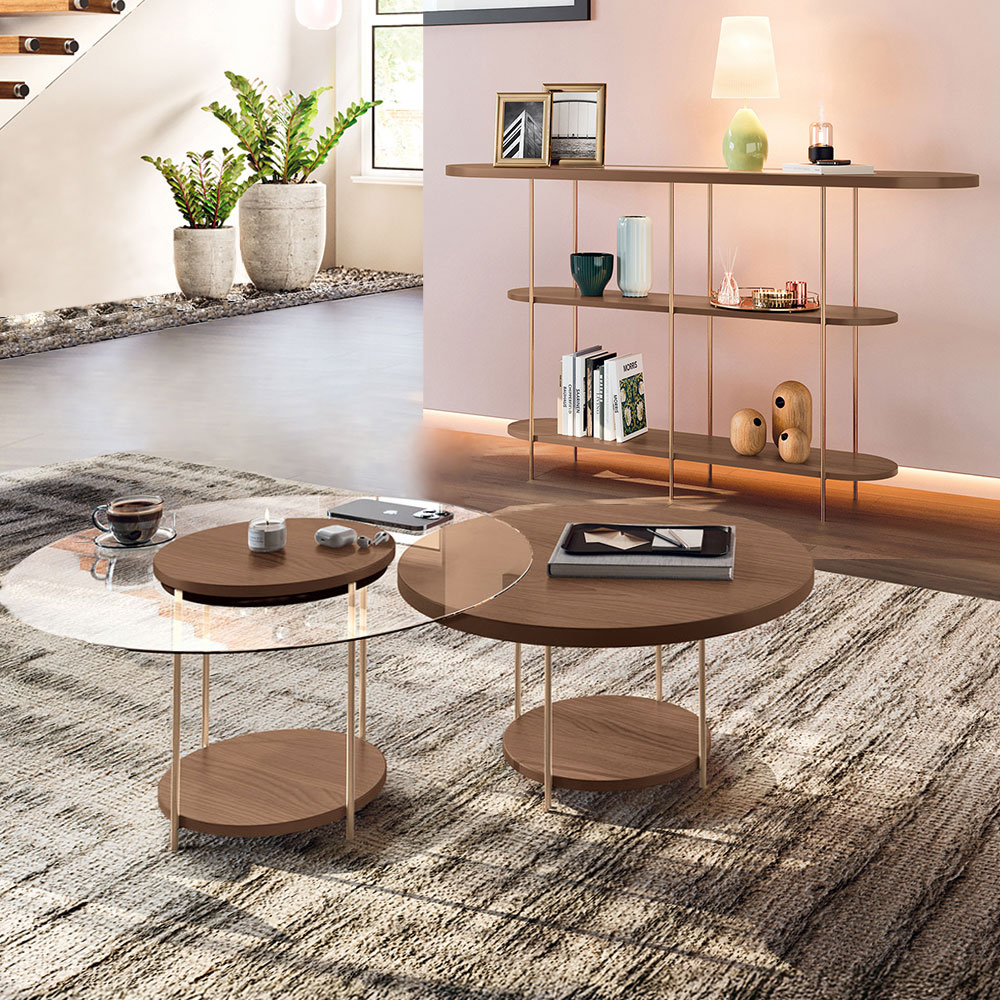 Conjunto Infinity Aparador 2 Mesas Centro Sky MDF/Vidro Castanho G26 - Hb Móveis