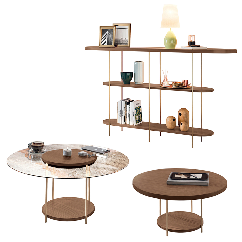 Conjunto Infinity Aparador e 2 Mesas Centro Sky Tampo MDF/Vidro Castanho G26 - Hb Móveis