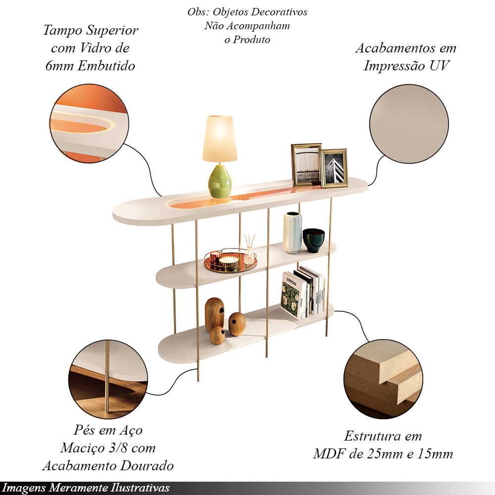 Conjunto Infinity Aparador e 2 Mesas Centro Sky Tampo MDF/Vidro Off White G26 - Hb Móveis