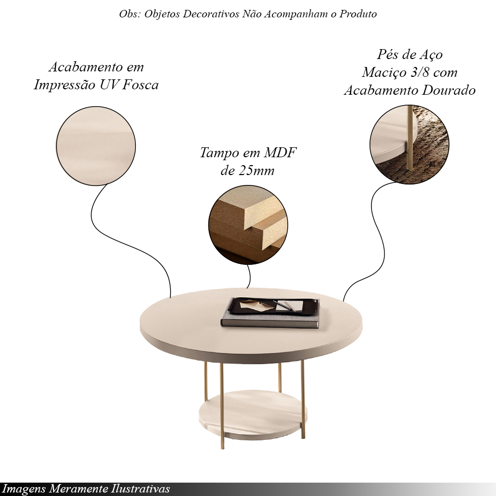 Conjunto Infinity Aparador e 2 Mesas Centro Sky Tampo MDF/Vidro Off White G26 - Hb Móveis