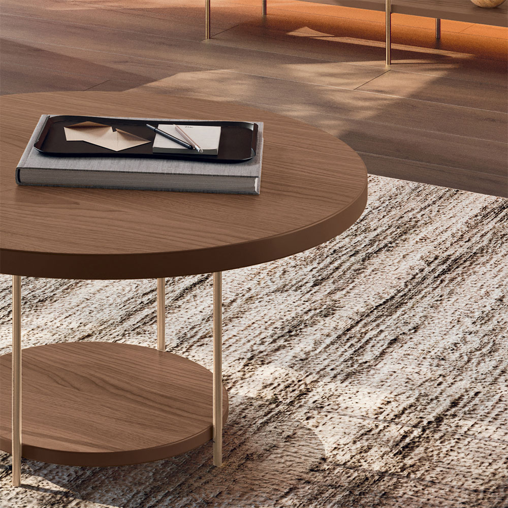Conjunto Mesa Centro Sky Tampo MDF e Aparador Inifnity com Pés em Aço Castanho G26 - Hb Móveis