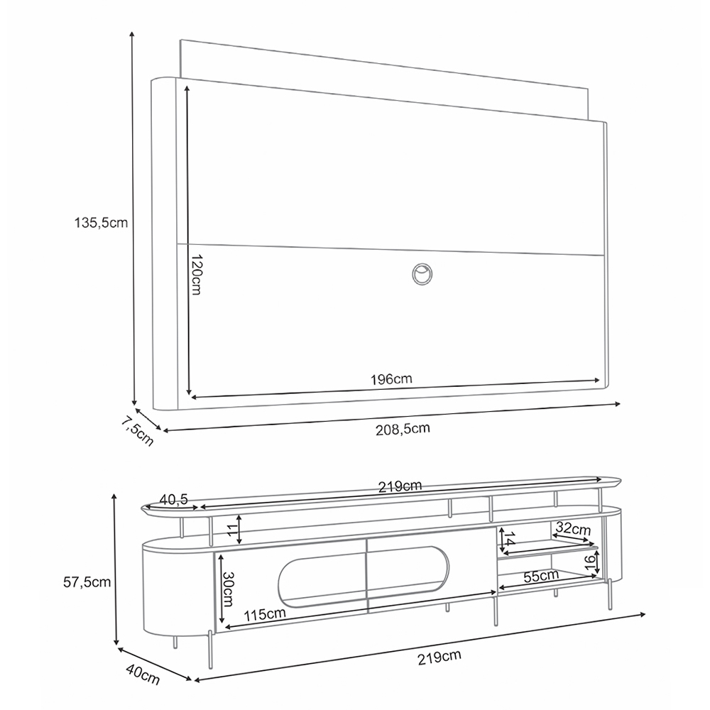 Conjunto Painel c/LED Nobre e Bancada Ária TV até 85 Polegadas Off White/Cinamomo G26 - HB Móveis