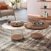 Conjunto Sky 2 Mesas Centro Tampo MDF/Vidro com Pés em Aço Castanho G26 - Hb Móveis