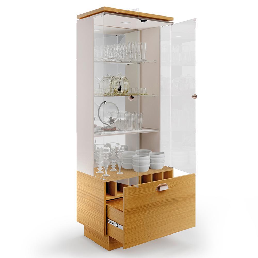 Cristaleira Aura 2 Portas de Vidro e 1 Gaveta Cinamomo/Off White - HB Móveis 