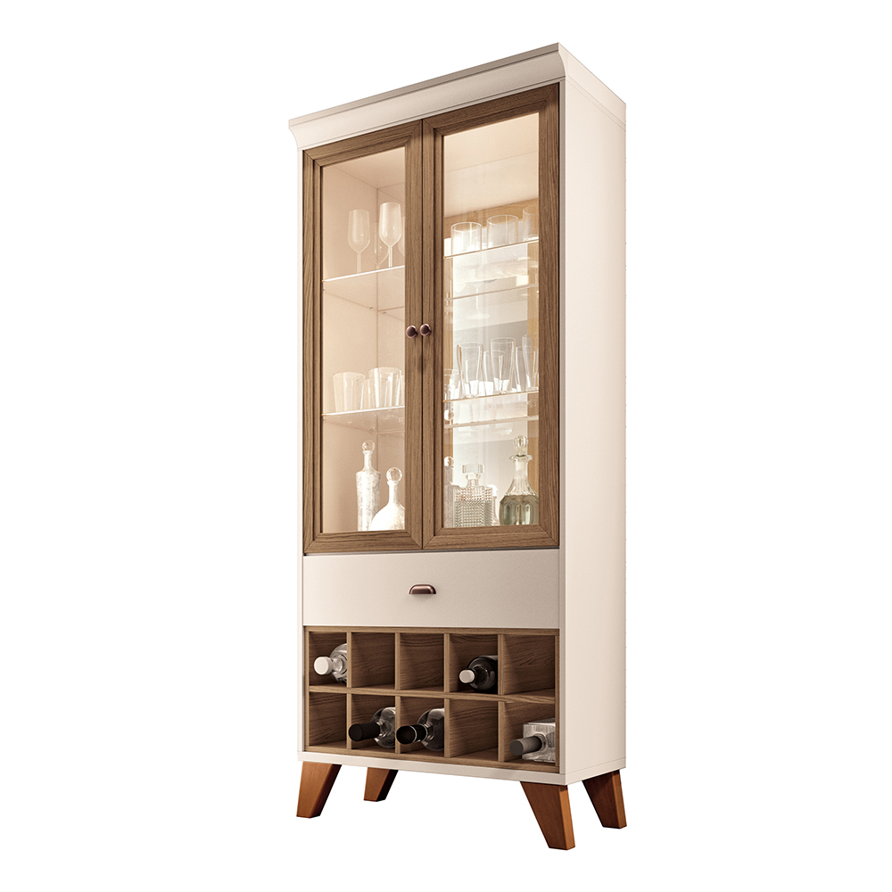 Cristaleira Bar e Adega Ópera Decorativa Sala de Estar MDP/MDF Off White/Castanho G26 - HB Móveis