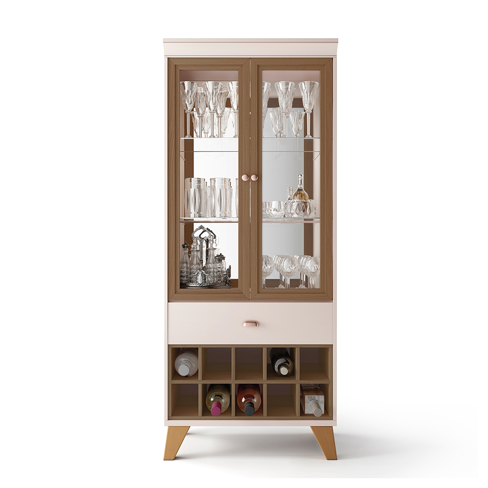 Cristaleira Bar e Adega Ópera Decorativa Sala de Estar MDP/MDF Off White/Castanho G26 - HB Móveis